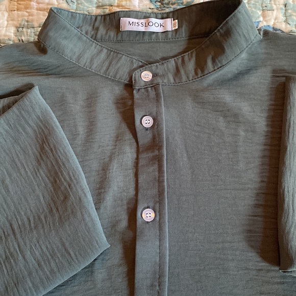 MISSLOOK sage color crinkled silky blouse never worn. Measurements in pics. - Picture 1 of 12